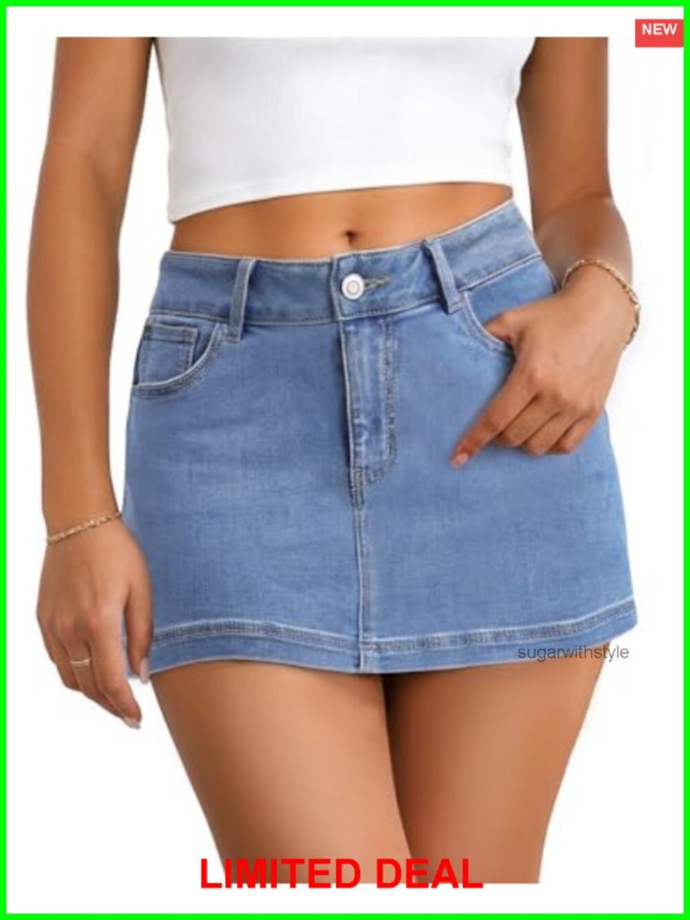 Womens Stretch Denim Mini Skirt A-Line Low Rise Zip Fly 4 Pockets